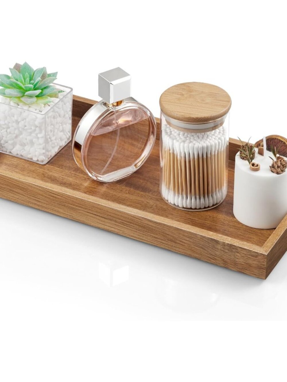 13" Bathroom Vanity Tray for Counter - Acacia Wood Decorative Tray for Toilet Ta